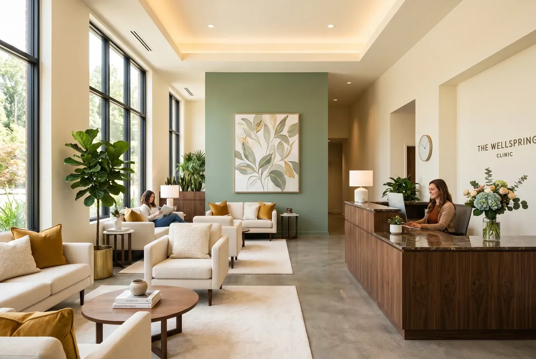 The welcoming reception area at Saltwood Mental Health in Dallas